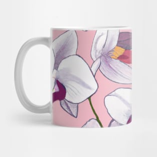 Purple Hues and White Blooms: Floral Design on Pink Mug